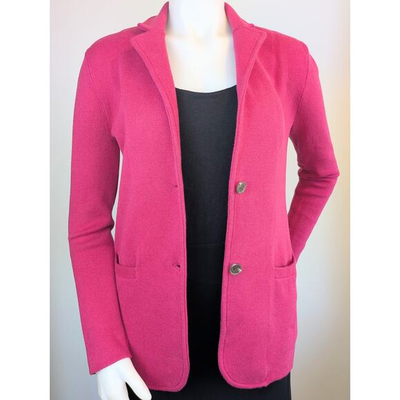 J. Crew Knit Sweater Blazer Small Fuschia Pink Cotton Classic - Picture 2 of 11